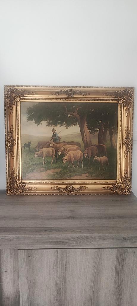 Olie schilderij op doek de schaapherder, Antiek en Kunst, Kunst | Schilderijen | Klassiek, Ophalen of Verzenden