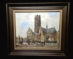 Schilderij MARKT MECHELEN. Gesigneerd, Antiek en Kunst, Ophalen of Verzenden