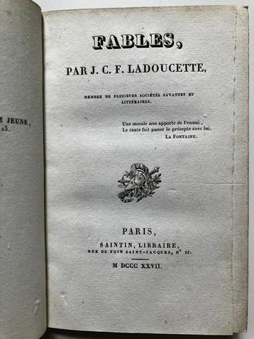 Fables - J.C.F. Ladoucette (Saintin, 1827) beschikbaar voor biedingen