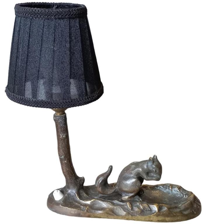 bronzen "Eekhoorn" lampje met vidé poche, Antiek en Kunst, Antiek | Verlichting, Ophalen of Verzenden