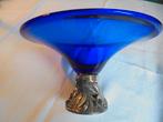 Bol décoratif vintage bleu cobalt sur pied « La Méridienne », Comme neuf, Verre, Enlèvement, Balance