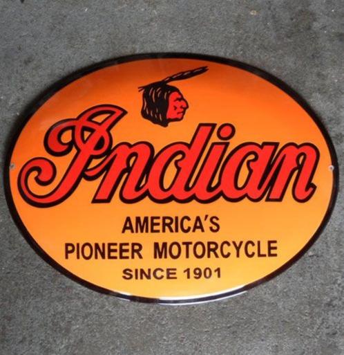 Indian motorcycle since 1901 emaillen garage decoratie bord, Verzamelen, Merken en Reclamevoorwerpen, Zo goed als nieuw, Reclamebord
