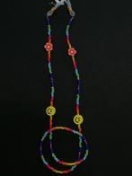 Kleurrijke brilketting met rocailles, smiley en bloem, Ophalen of Verzenden, Nieuw, Overige kleuren, Ketting