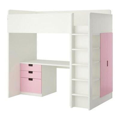 STUVA hoogslaper / 2 deuren - wit / roze, 207x99x193, Kinderen en Baby's, Kinderkamer | Stapelbedden en Hoogslapers, Gebruikt