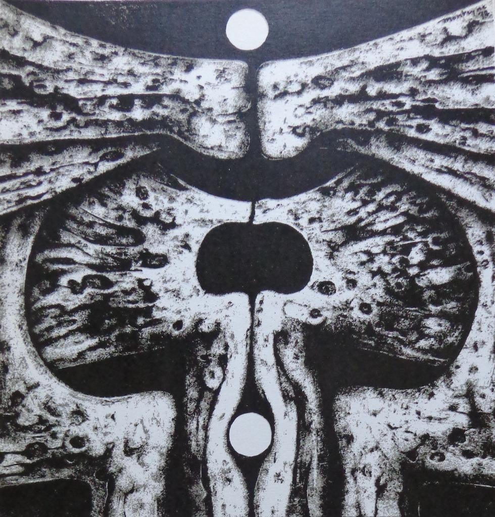 ROLAND MONTEYNE / ABSTRACTIE / ZW-W LITHO / 42x30cm / SIG, Antiek en Kunst, Kunst | Litho's en Zeefdrukken, Ophalen of Verzenden