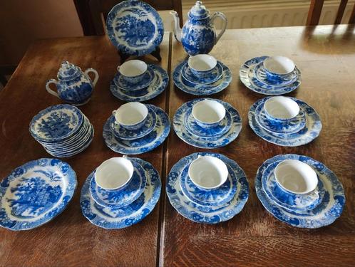 thee servies porselein blauw wit kasteel burcht molen, Antiek en Kunst, Antiek | Servies compleet, Ophalen