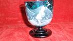Oud groen glas Mary Gregory hand geschilderd email theelicht, Ophalen of Verzenden