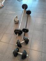 Fitness dumbells 32kg + stangen en gewichten, Sport en Fitness, Fitnessmaterialen, Ophalen, Zo goed als nieuw