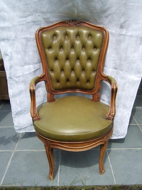 Gestoffeerde leren stoel, Huis en Inrichting, Stoelen, Zo goed als nieuw, Eén, Hout, Leer, Overige kleuren, Ophalen