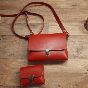 Handmade lederen handtas met portemonnee Minnesota Red