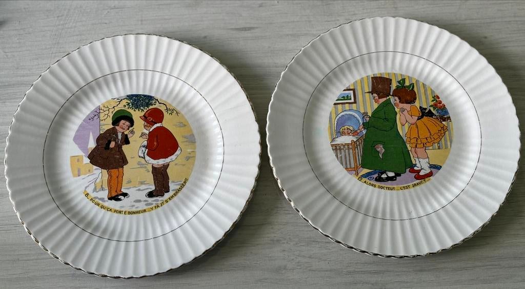 Assiettes parlantes Digoin Sarreguemines 1910-1920, Antiek en Kunst, Antiek | Wandborden en Tegels, Ophalen