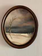 Schilderij Magda Verschaeve 1988 - wintertafereel met bloem, Ophalen