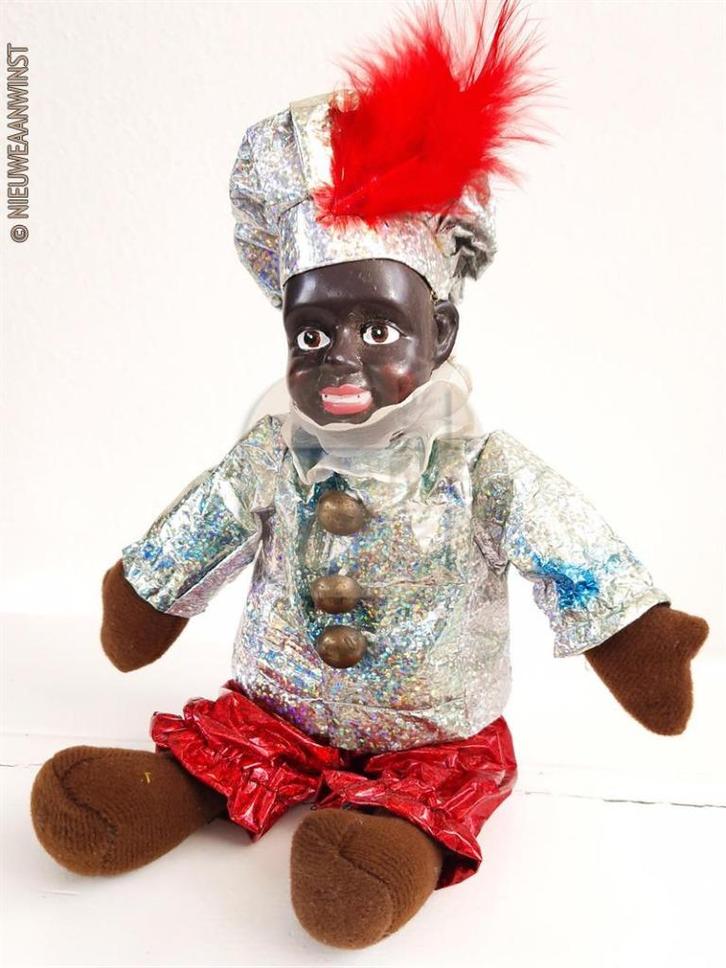 Authentieke etalage glitter zwarte Piet pop - 25cm, zilver, Diversen, Sinterklaas, Verzenden