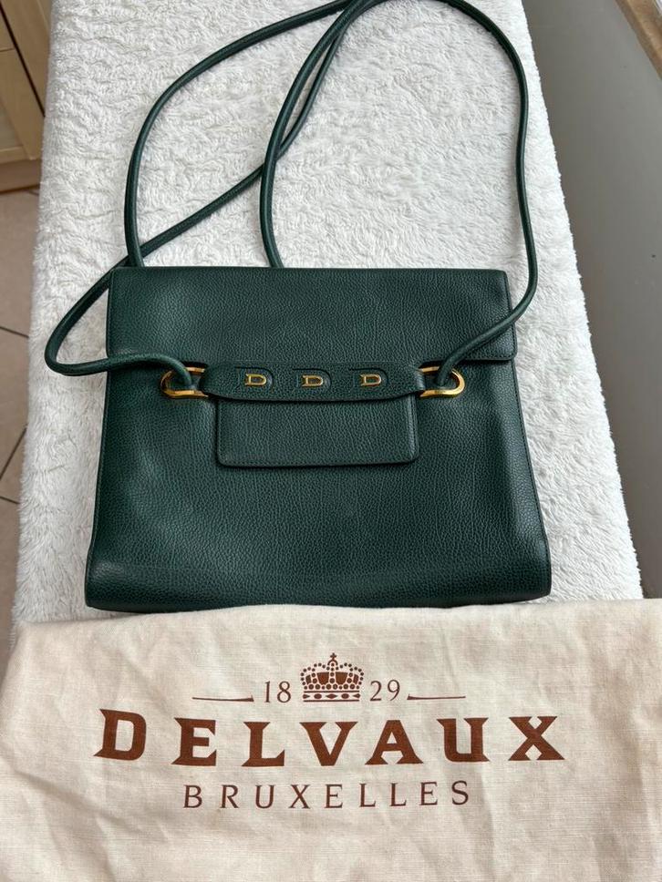 Delvaux vintage schoudertas, Handtassen en Accessoires, Tassen | Schoudertassen, Gebruikt, Overige merken, Groen, Leer, Ophalen of Verzenden