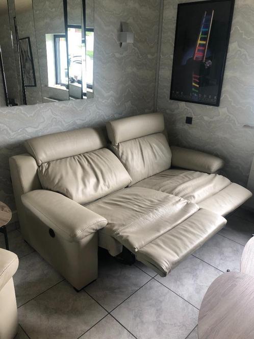 salon, Huis en Inrichting, Zetels | Zetels, Gebruikt, Rechte bank, Driepersoons, 200 tot 250 cm, 75 tot 100 cm, Leer, Ophalen