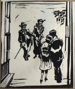 P. Verbruggen linosnede "Fictie - Werkelijkheid",1955 gesign, Antiek en Kunst, Kunst | Etsen en Gravures, Ophalen