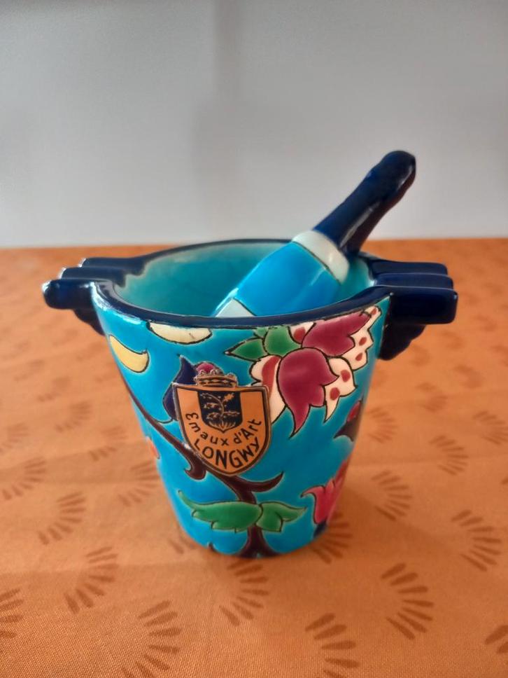 Longwy emaille asbak/vijzel met stamper, Antiek en Kunst, Antiek | Keramiek en Aardewerk, Ophalen of Verzenden