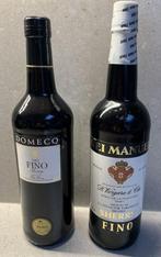 2 oude flessen Sherry : Domecq Dry Fino en Rei Manuel Fino, Verzamelen, Wijnen, Ophalen of Verzenden, Spanje, Overige typen, Vol