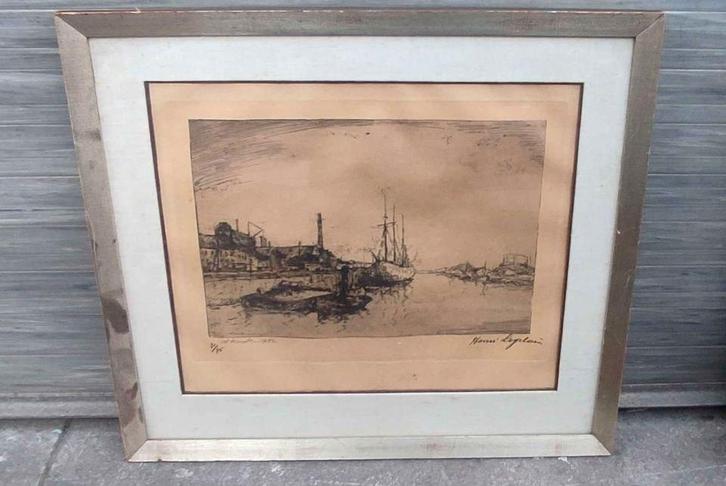 Gravure Ostende signe henri logelain, Antiek en Kunst, Kunst | Etsen en Gravures, Ophalen of Verzenden