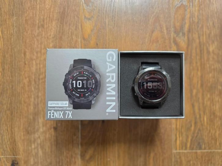 Garmin Fenix 7X Sapphire Solar, Handtassen en Accessoires, Sporthorloges, Zo goed als nieuw, Zwart, Afstand, Conditie, GPS, Hartslag