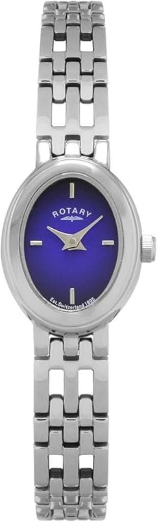 Rotary LB30022/05 damesuurwerk analoog zilver blauw ovaal, Handtassen en Accessoires, Horloges | Dames, Nieuw, Polshorloge, Staal