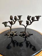 Paire de bougeoirs bronze, décor branches avec oiseaux, Enlèvement ou Envoi, Cuivre ou Bronze