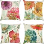 Set van 4 kussenhoezen pastel bloemen print 40x40cm, Verzenden, Nieuw, Overige kleuren, Vierkant