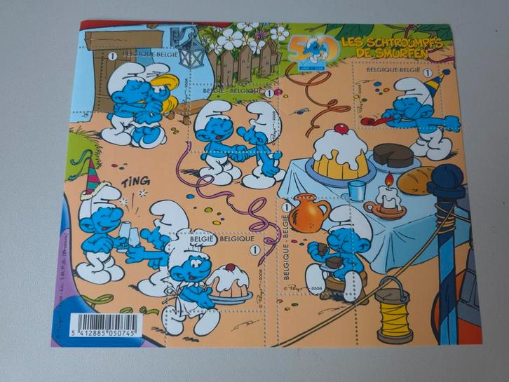 Feuillet timbres Schtroumpf Spécial 50 ans, Verzamelen, Smurfen, Nieuw, Overige typen, Verschillende Smurfen, Verzenden