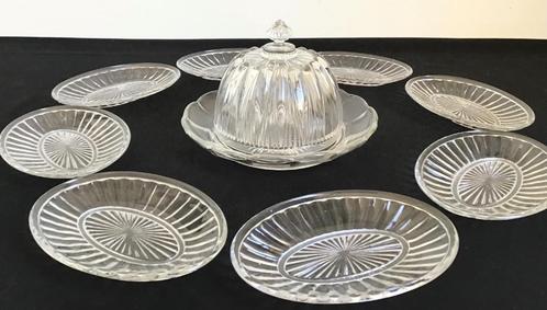Val st lambert- art deco- kaas of boterstolp en 8 schaaltjes, Antiek en Kunst, Antiek | Glaswerk en Kristal, Ophalen of Verzenden