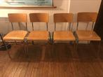 4 houten schoolstoelen chroom frame, Huis en Inrichting, Bruin, Zo goed als nieuw, Vier, Hout