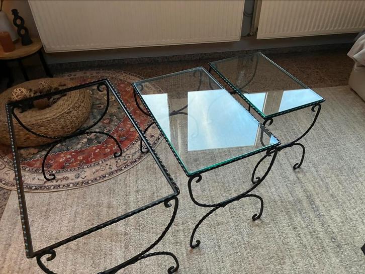 3 loungetafels met glazen UPCYCLING!, Huis en Inrichting, Tafels | Salontafels, Zo goed als nieuw, Glas, Ophalen