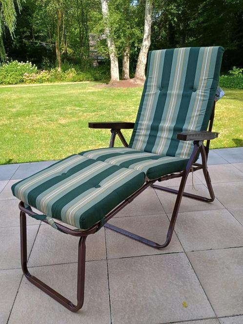 3 comfortabele plooistoelen, metalen frame, incl. kussen, Tuin en Terras, Tuinstoelen, Gebruikt, Metaal, Inklapbaar, Verstelbaar