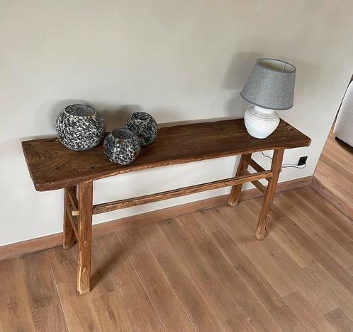 Oude Robuuste Landelijke Houten Sidetable Wandtafel, Huis en Inrichting, Tafels | Sidetables, Zo goed als nieuw, 25 tot 50 cm