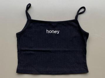 Top zwart kort honey 158-164 NIEUW