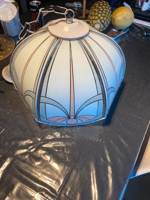 Vintage hanglamp van glas-in-loodstijl (Ebolux), Huis en Inrichting, Lampen | Lampenkappen, Gebruikt, Zwart, Ophalen