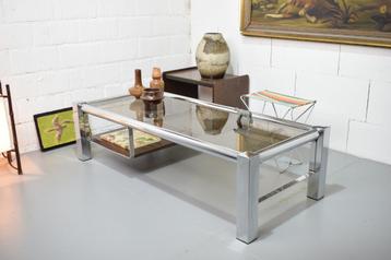 Vintage Chrome Salontafel met Rookglas  beschikbaar voor biedingen