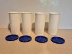 Tupperware set van 4 witte bekers met blauw deksel; samen €5, Ophalen of Verzenden, Nieuw, Wit, Beker of Kan