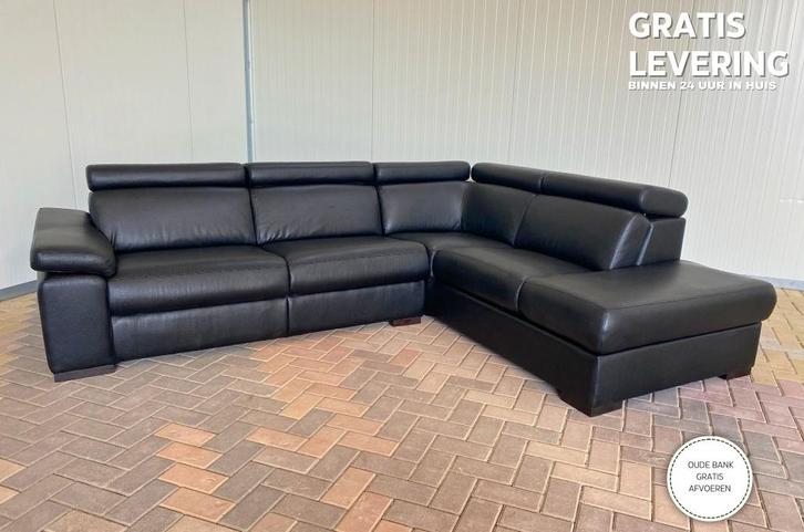 GRATIS LEVERING HEEL BE Echt Leer Hoekbank met Chaise Lounge, Huis en Inrichting, Zetels | Zetels, Zo goed als nieuw, Hoekbank