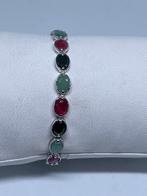 Zilveren armband met natuurlijke smaragd, robijn en saffier, Avec pierre précieuse, Argent, Rouge, Enlèvement ou Envoi