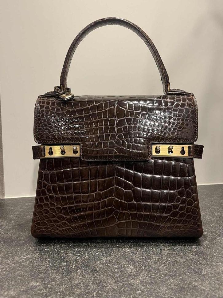 Delvaux Tempête PM krokodilleer, Handtassen en Accessoires, Tassen | Damestassen, Gebruikt, Handtas, Bruin, Ophalen of Verzenden