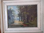 Vrouw Wandelend in het Bos met op de achter grond, Antiek en Kunst, Kunst | Schilderijen | Klassiek, Ophalen of Verzenden