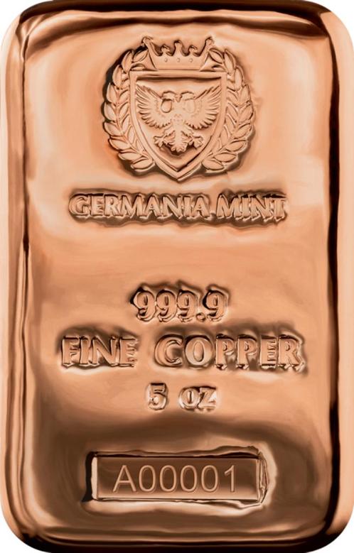 Barre de cuivre Germania Mint - 1 x barre de cuivre de 5 oz, Timbres & Monnaies, Métaux nobles & Lingots, Cuivre, Enlèvement ou Envoi