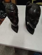 2beeldjes ebbenhouten hoofden, Antiek en Kunst, Ophalen of Verzenden