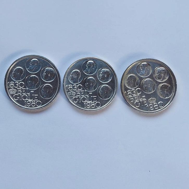 3 PIECES 150 ANS INDEPENDANCE BELGIQUE 1980 4 ROIS FR/NL TBE, Timbres & Monnaies, Monnaies | Belgique, Monnaie en vrac, Argent