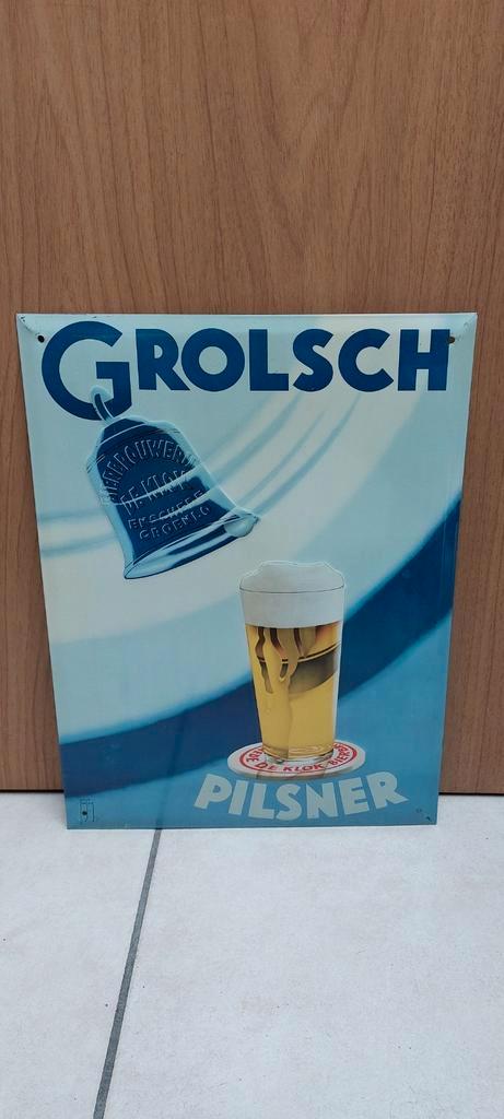Oude reclamebord Grolsch (gesigneerd) brouwerij de klok, Verzamelen, Biermerken, Zo goed als nieuw, Reclamebord, Plaat of Schild