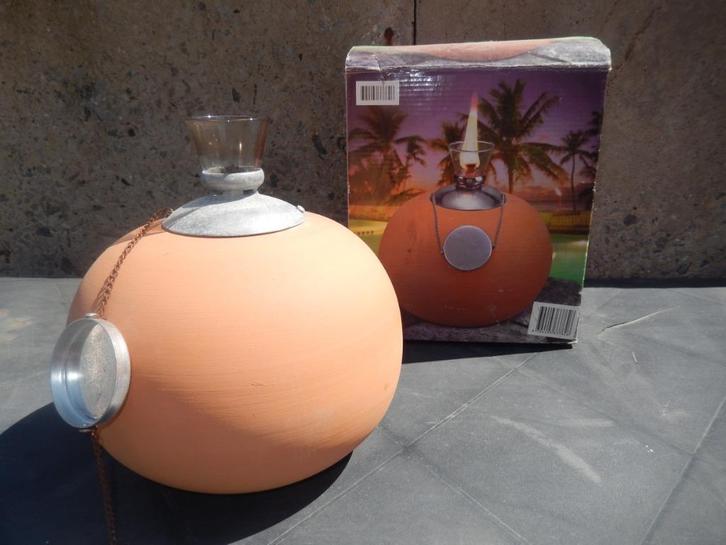 olielamp in terracotta, Tuin en Terras, Fakkels, Gebruikt, Ophalen of Verzenden