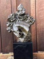 bronzen paard hoofd buste met woeste wapperende  manen, Antiek en Kunst, Ophalen of Verzenden