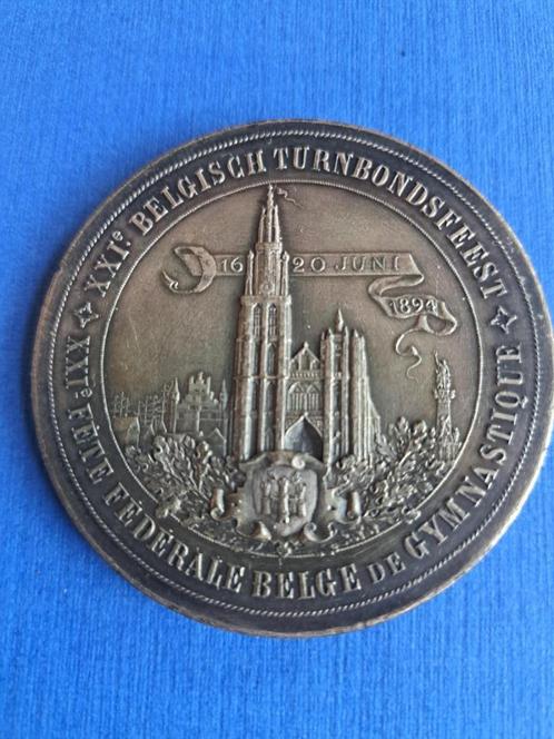 1894 medaille 21e Belgische Turnbondsfeest, Postzegels en Munten, Penningen en Medailles, Brons, Verzenden