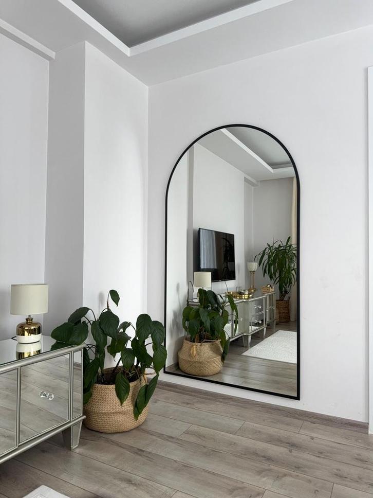 Grote Ovaal Spiegel - Modern Zwart Frame, Maison & Meubles, Accessoires pour la Maison | Miroirs, Neuf, 100 à 125 cm, 150 à 200 cm