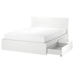 MALM Bedframe met 4 bedlades, wit, 180x200 cm, Huis en Inrichting, Ophalen, Wit, Tweepersoons, Zo goed als nieuw